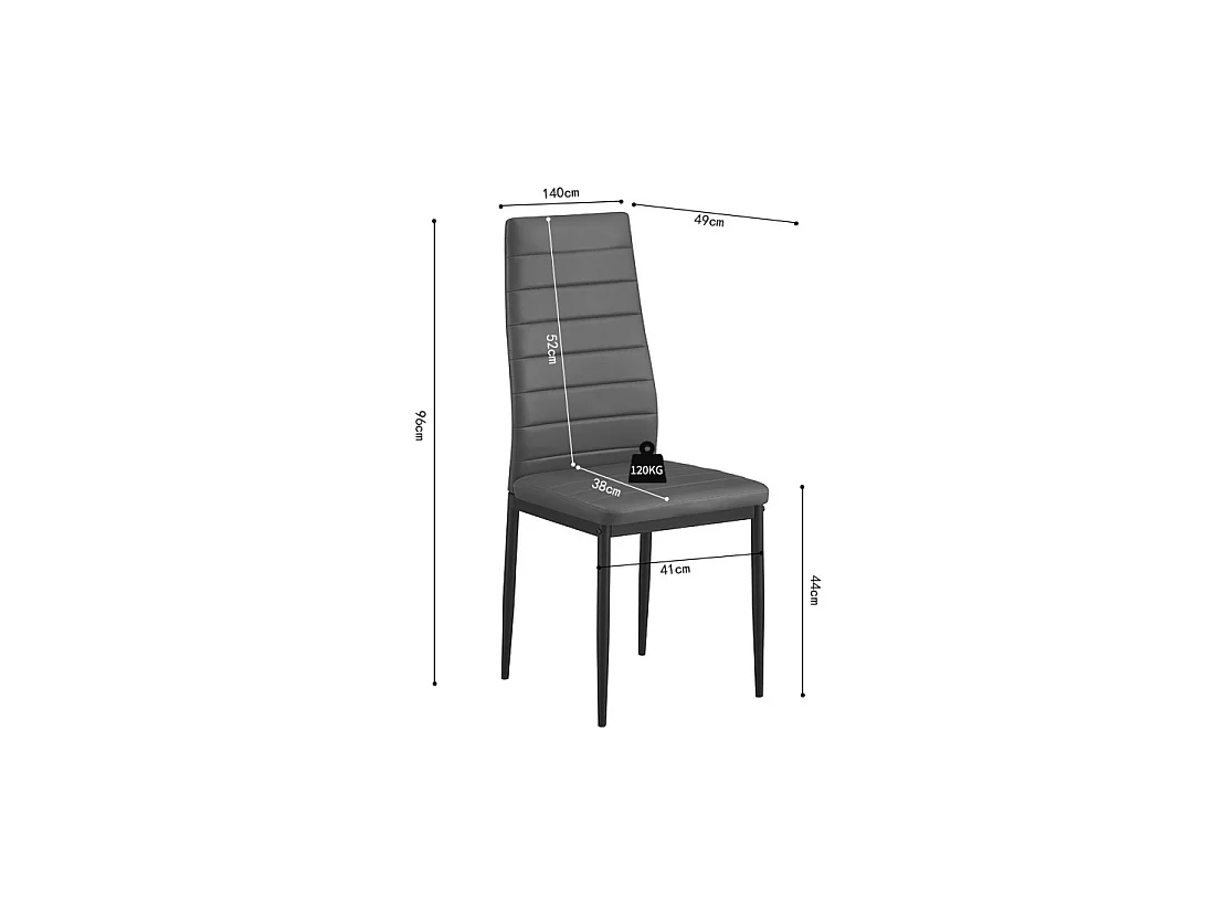 Set von 4 KEIZO Esszimmerstühlen – Modernes Design – Schwarze Metallbeine – Graue PU-Beschichtung
