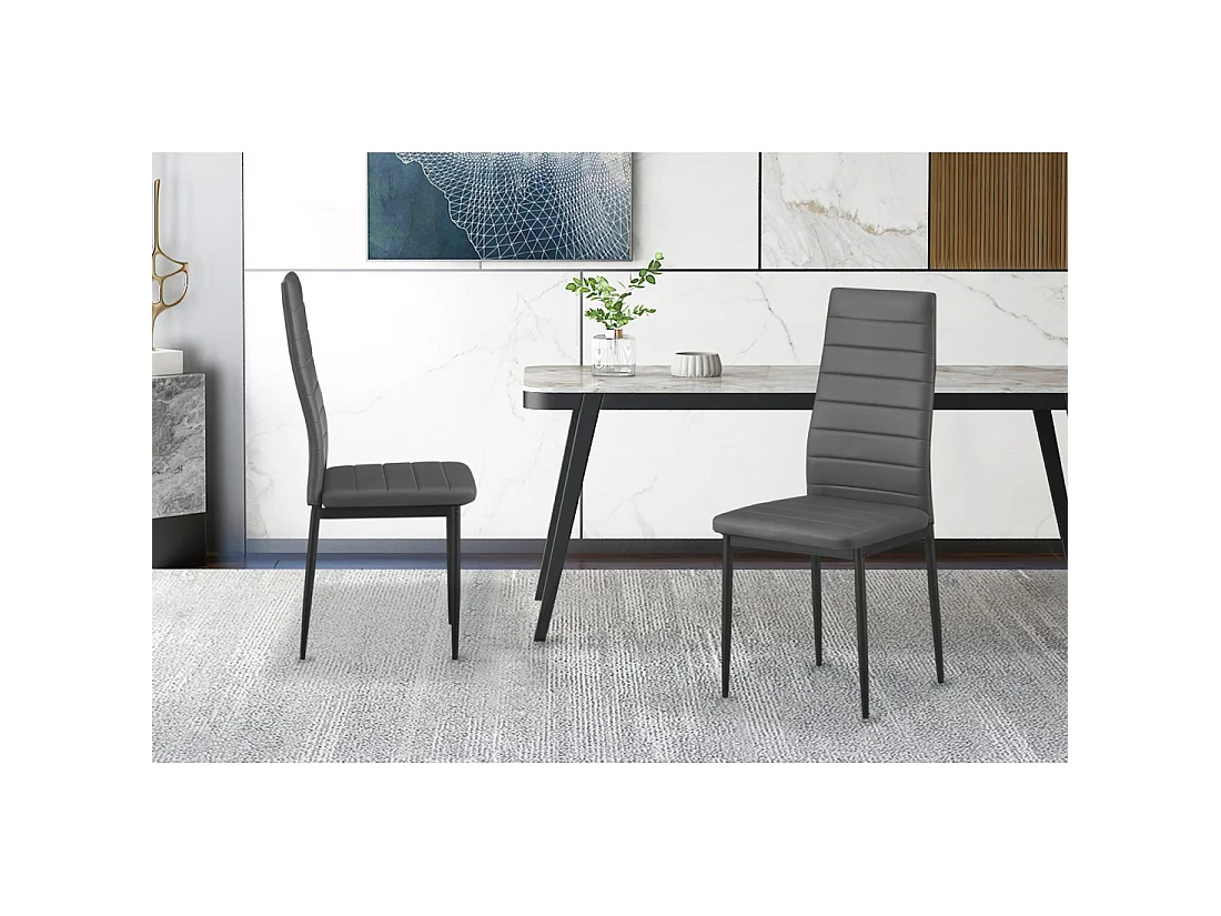 Set von 4 KEIZO Esszimmerstühlen – Modernes Design – Schwarze Metallbeine – Graue PU-Beschichtung