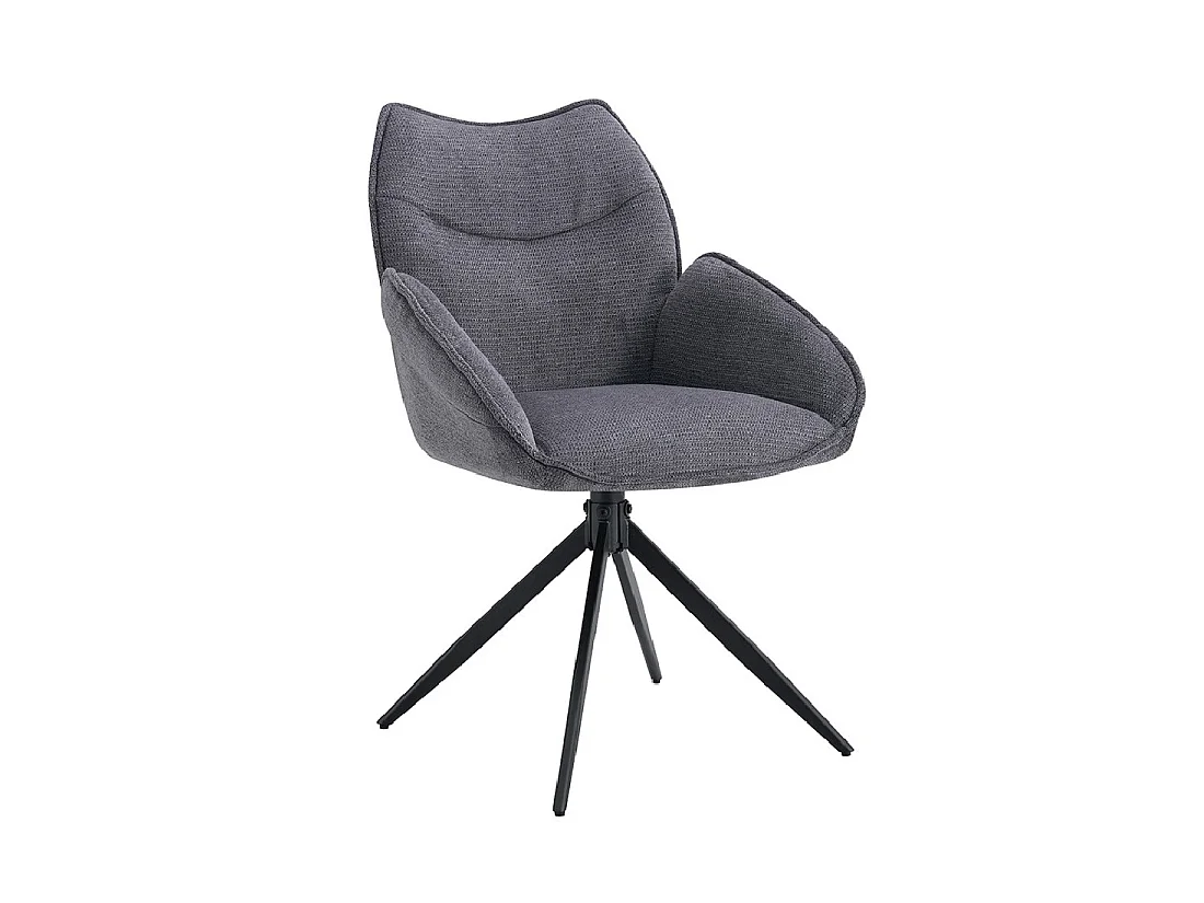 Draaibare eetkamerstoel MOOREA - Donkergrijze stof - Zwarte metalen poten - Hoogte 90 cm - Design/industriële stijl