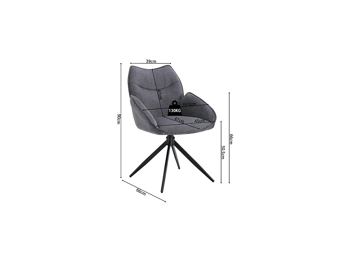 Draaibare eetkamerstoel MOOREA - Donkergrijze stof - Zwarte metalen poten - Hoogte 90 cm - Design/industriële stijl