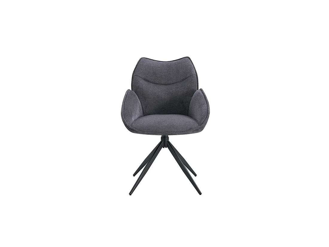 Draaibare eetkamerstoel MOOREA - Donkergrijze stof - Zwarte metalen poten - Hoogte 90 cm - Design/industriële stijl
