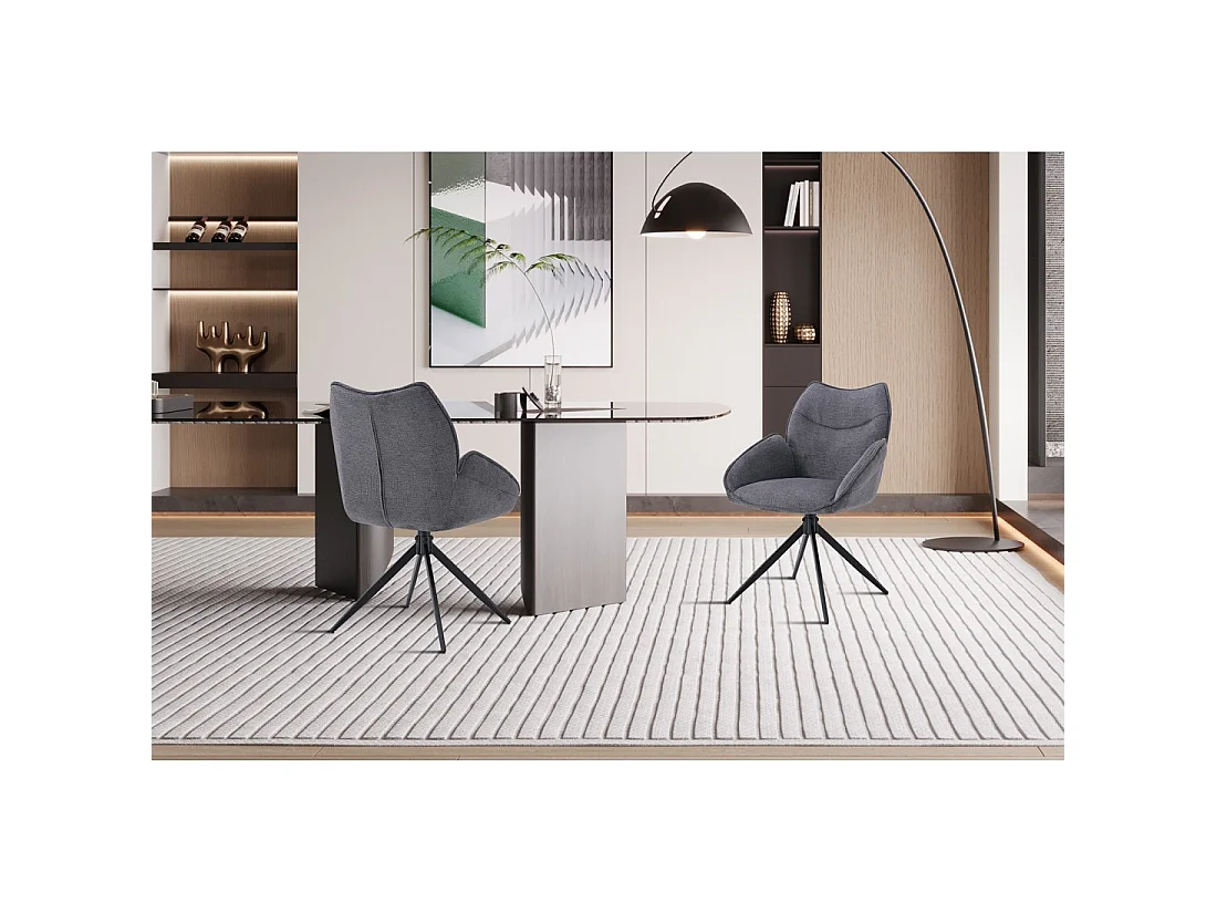 Draaibare eetkamerstoel MOOREA - Donkergrijze stof - Zwarte metalen poten - Hoogte 90 cm - Design/industriële stijl