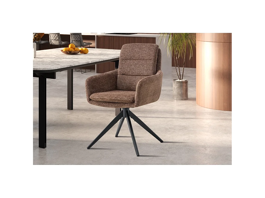 Lot de 2 fauteuils KAVINA – Tissu brun – Pieds métal – Avec accoudoirs – Design chaleureux et intemporel