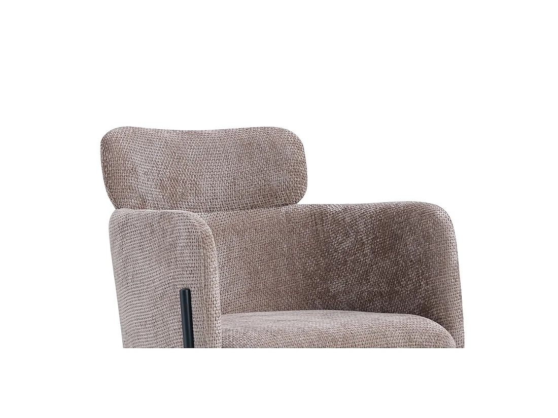 Chaise de salle à manger CAMPBELL – Tissu sable – Accoudoirs – Pieds en métal noir – Style design / industriel