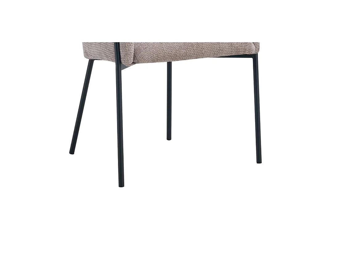 Chaise de salle à manger CAMPBELL – Tissu sable – Accoudoirs – Pieds en métal noir – Style design / industriel
