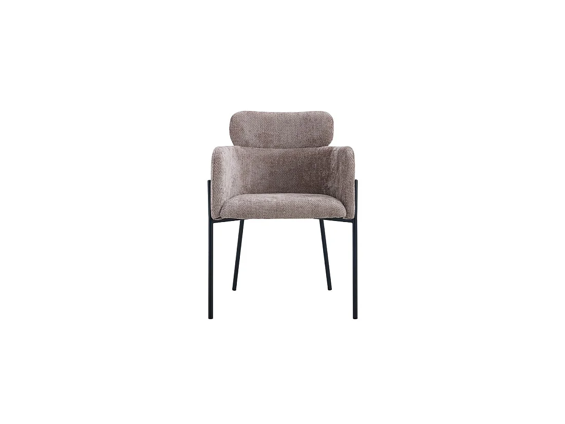 Chaise de salle à manger CAMPBELL – Tissu sable – Accoudoirs – Pieds en métal noir – Style design / industriel