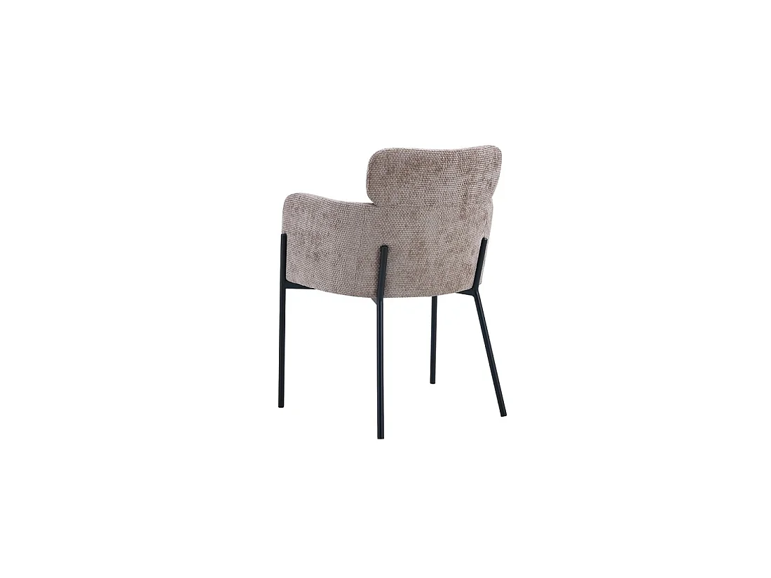 Chaise de salle à manger CAMPBELL – Tissu sable – Accoudoirs – Pieds en métal noir – Style design / industriel
