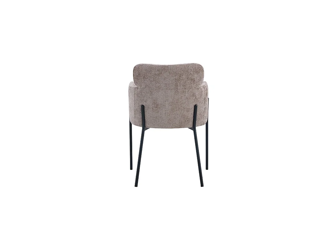 Chaise de salle à manger CAMPBELL – Tissu sable – Accoudoirs – Pieds en métal noir – Style design / industriel