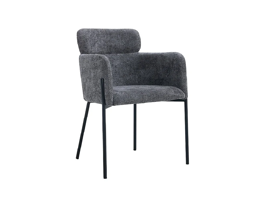 Eetkamerstoel CAMPBELL – Grijze stof – Armleuningen – Zwarte metalen poten – Design / industrieel stijl
