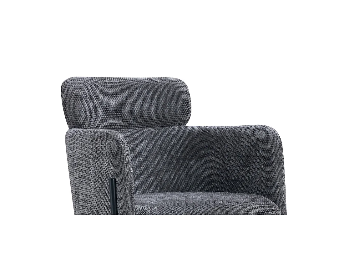 Eetkamerstoel CAMPBELL – Grijze stof – Armleuningen – Zwarte metalen poten – Design / industrieel stijl