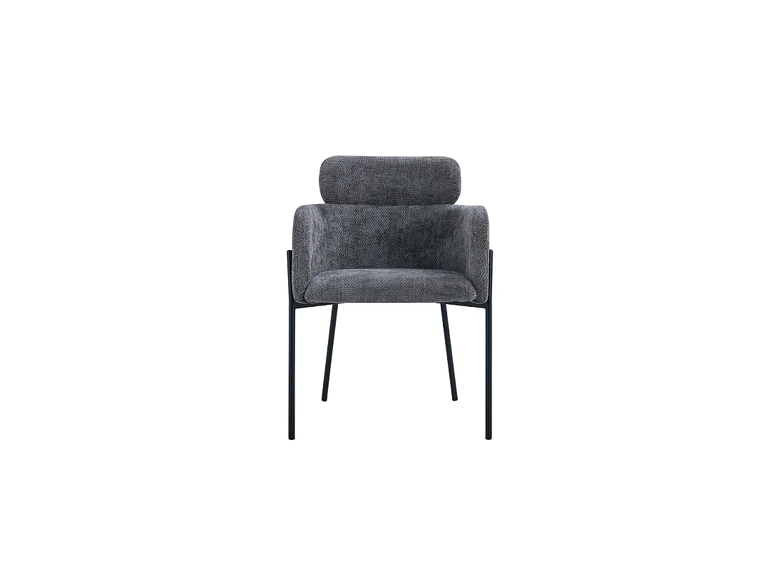Eetkamerstoel CAMPBELL – Grijze stof – Armleuningen – Zwarte metalen poten – Design / industrieel stijl