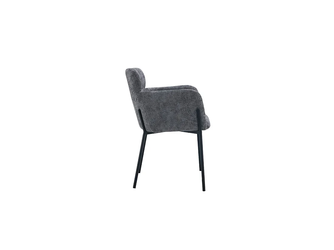 Eetkamerstoel CAMPBELL – Grijze stof – Armleuningen – Zwarte metalen poten – Design / industrieel stijl