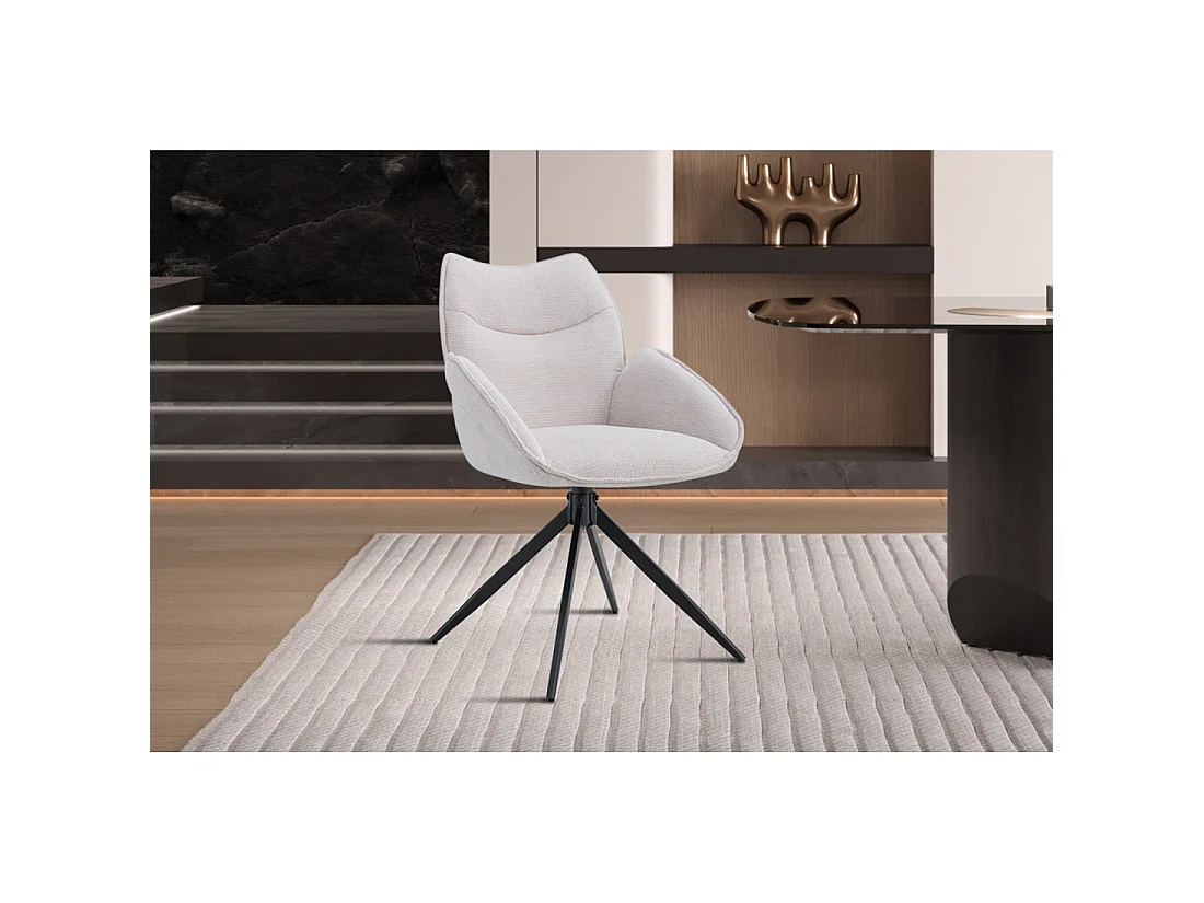 Drehbarer Esszimmerstuhl MOOREA – Beigefarbener Stoff – Schwarze Metallbeine – Höhe 90 cm – Design-/Industriestil