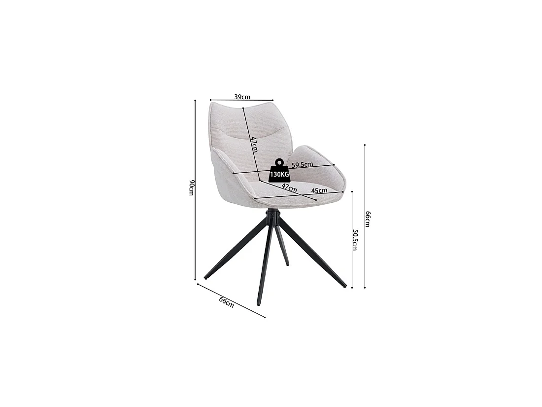 Drehbarer Esszimmerstuhl MOOREA – Beigefarbener Stoff – Schwarze Metallbeine – Höhe 90 cm – Design-/Industriestil