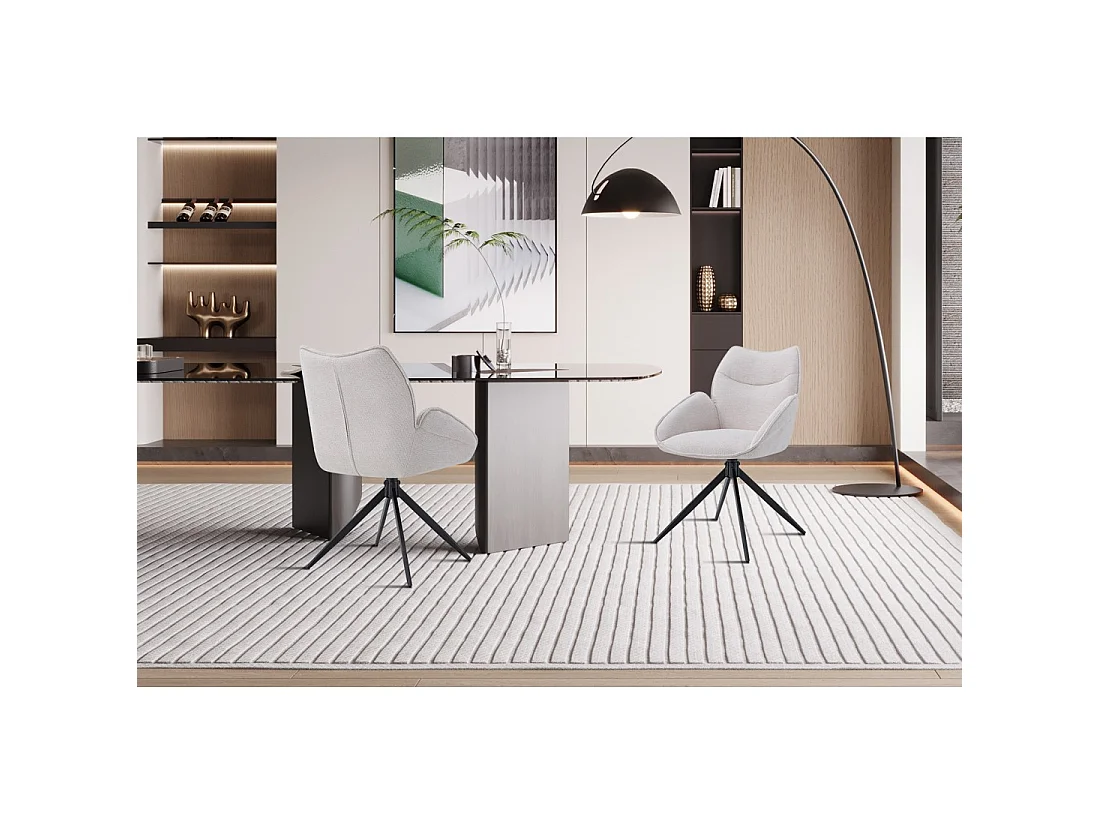 Drehbarer Esszimmerstuhl MOOREA – Beigefarbener Stoff – Schwarze Metallbeine – Höhe 90 cm – Design-/Industriestil