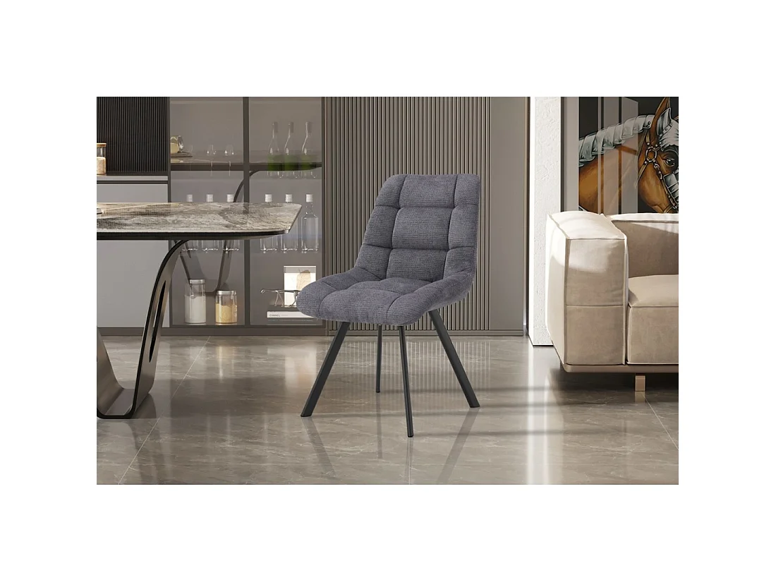 Set van 2 stoelen VELMIA - Donkergrijze stof - Metalen poten - Compact ontwerp - Moderne en sobere elegantie