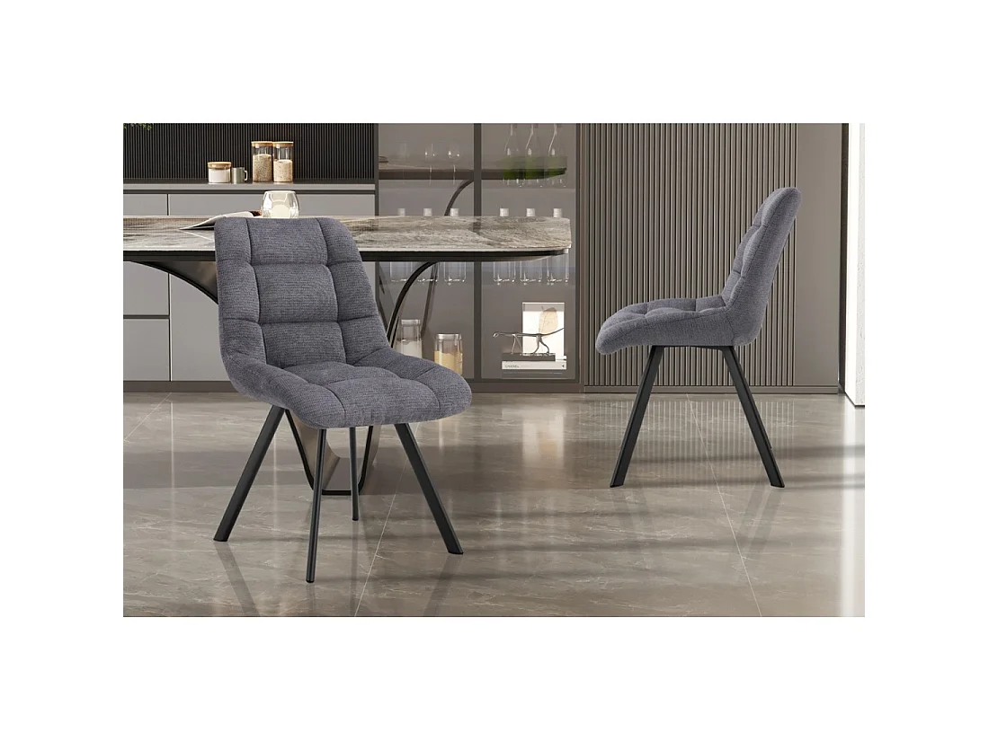 Set van 2 stoelen VELMIA - Donkergrijze stof - Metalen poten - Compact ontwerp - Moderne en sobere elegantie