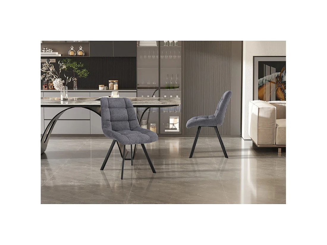 Set van 2 stoelen VELMIA - Donkergrijze stof - Metalen poten - Compact ontwerp - Moderne en sobere elegantie