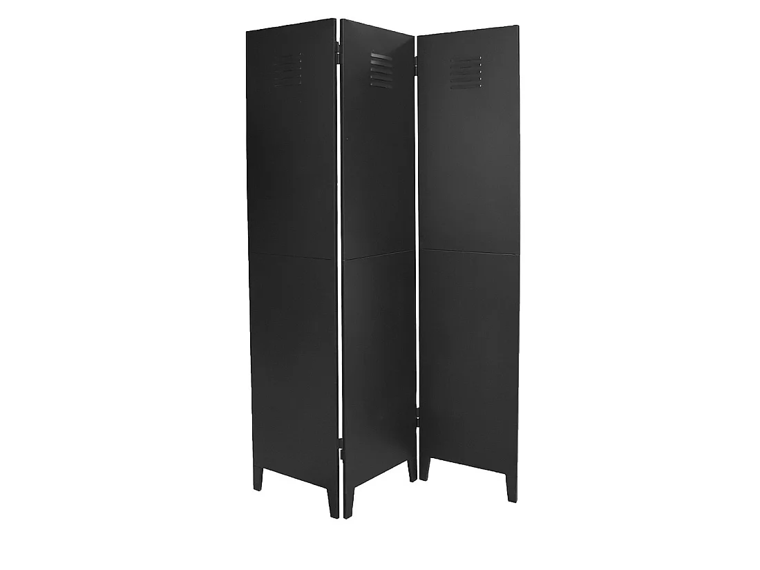 Metalen kamerscherm met 3 panelen in industriële stijl, zwart van kleur. Collectie LOFT