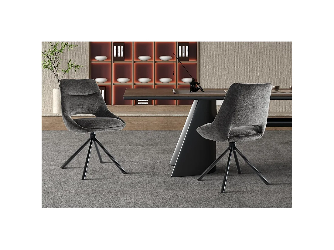 Set van 2 stoelen YUMENA - Grijze stof - Metalen poten - Compact ontwerp - Sobere en hedendaagse elegantie