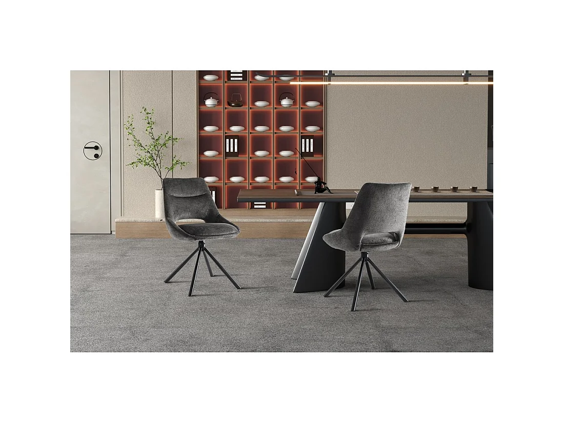Set van 2 stoelen YUMENA - Grijze stof - Metalen poten - Compact ontwerp - Sobere en hedendaagse elegantie