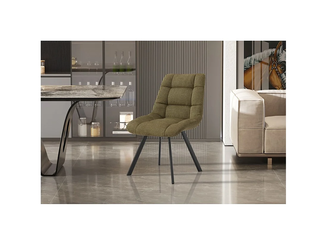 Lot de 2 chaises VELMIA – Tissu vert olive – Pieds métal – Design compact – Élégance naturelle et contemporaine