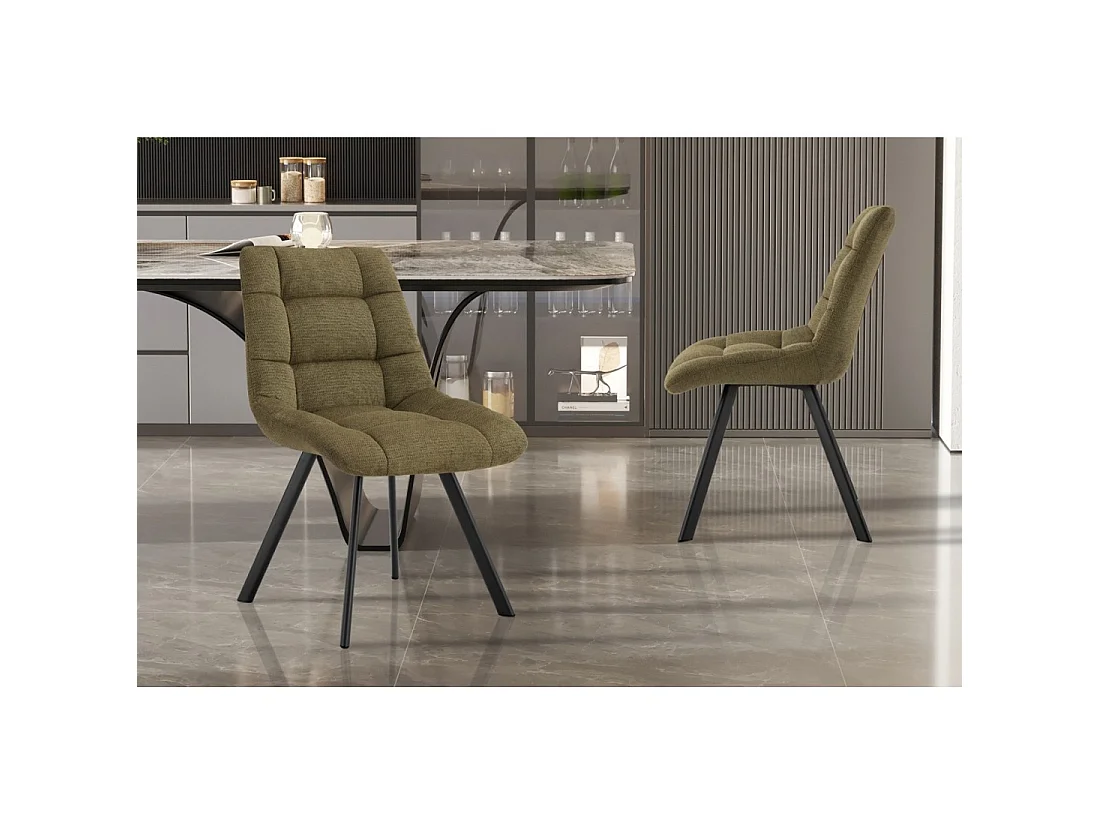 Lot de 2 chaises VELMIA – Tissu vert olive – Pieds métal – Design compact – Élégance naturelle et contemporaine