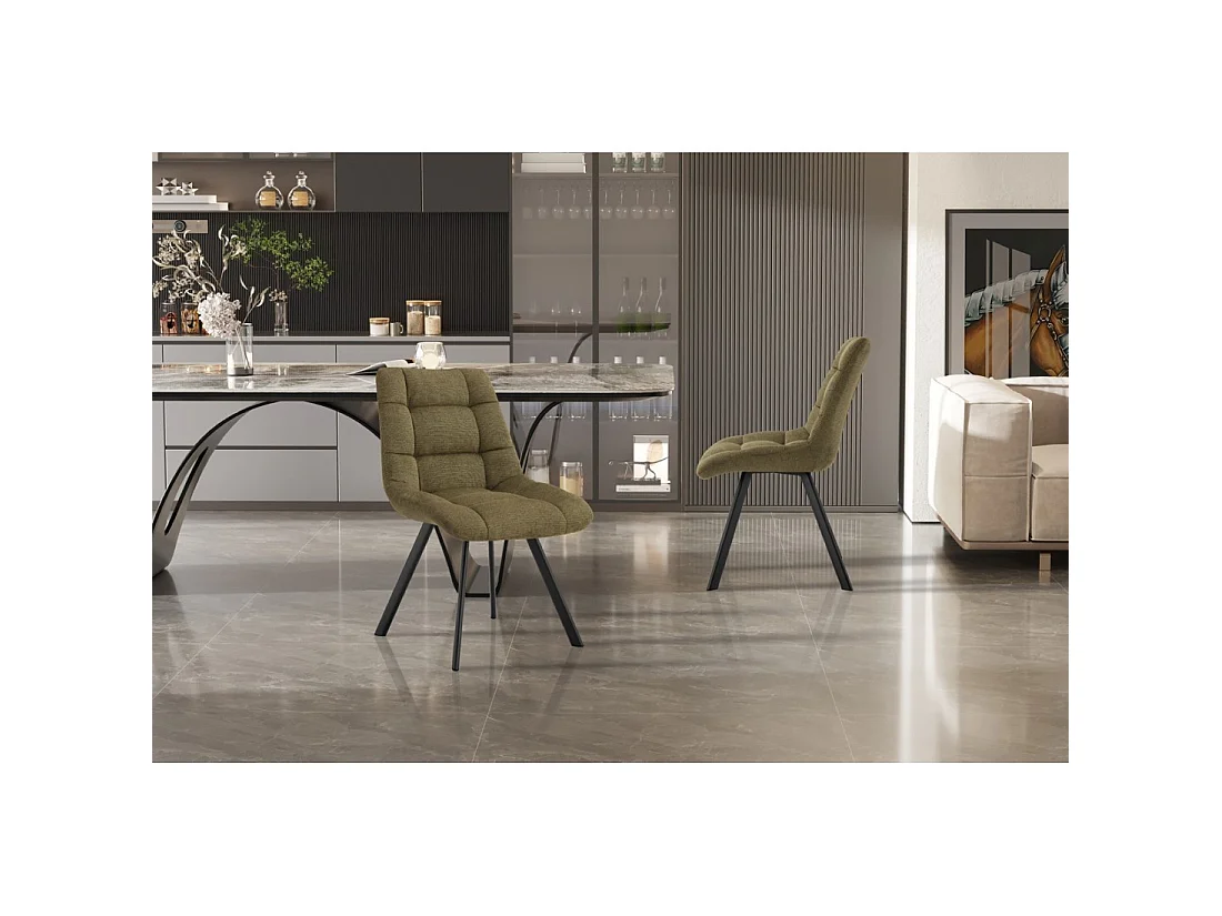 Lot de 2 chaises VELMIA – Tissu vert olive – Pieds métal – Design compact – Élégance naturelle et contemporaine