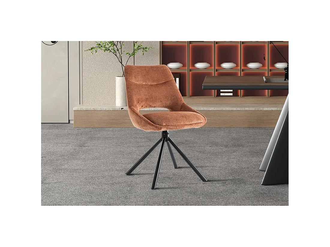 Lot de 2 chaises YUMENA – Tissu rouille – Pieds métal – Design compact – Élégance chaleureuse et moderne