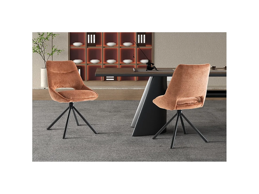 Lot de 2 chaises YUMENA – Tissu rouille – Pieds métal – Design compact – Élégance chaleureuse et moderne