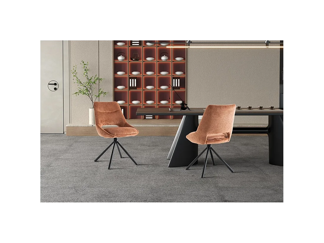Lot de 2 chaises YUMENA – Tissu rouille – Pieds métal – Design compact – Élégance chaleureuse et moderne