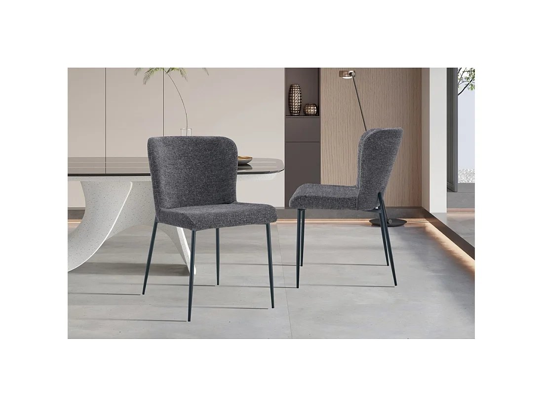 Set van 2 stoelen LISE - Donkergrijze stof - Metalen poten - Modern comfort - Sober en elegant ontwerp