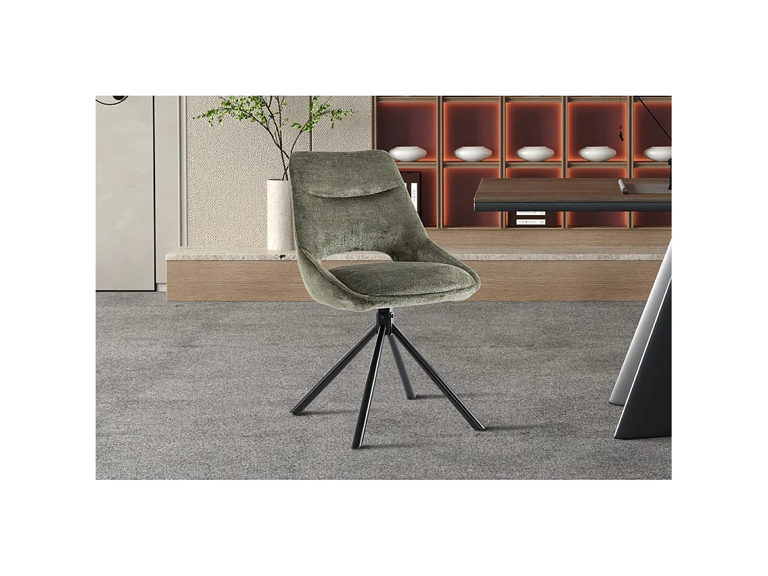 Lot de 2 chaises YUMENA – Tissu vert – Pieds métal – Design compact – Élégance naturelle et robuste