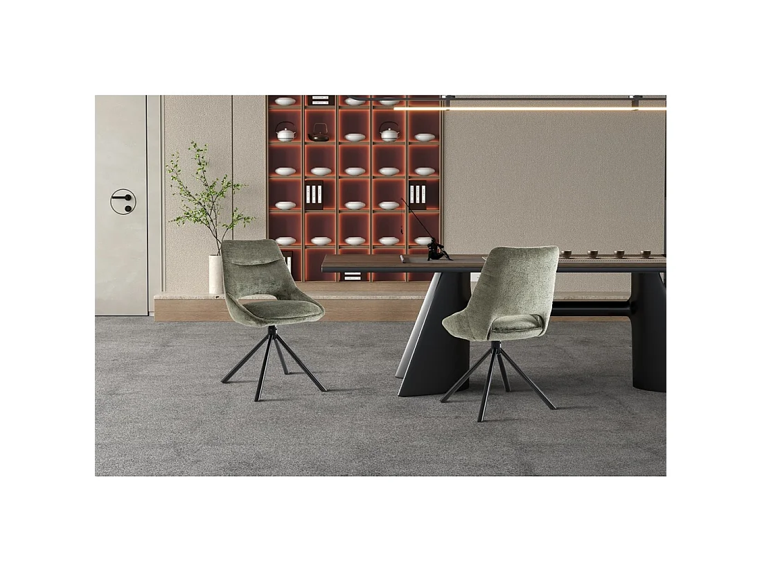 Lot de 2 chaises YUMENA – Tissu vert – Pieds métal – Design compact – Élégance naturelle et robuste