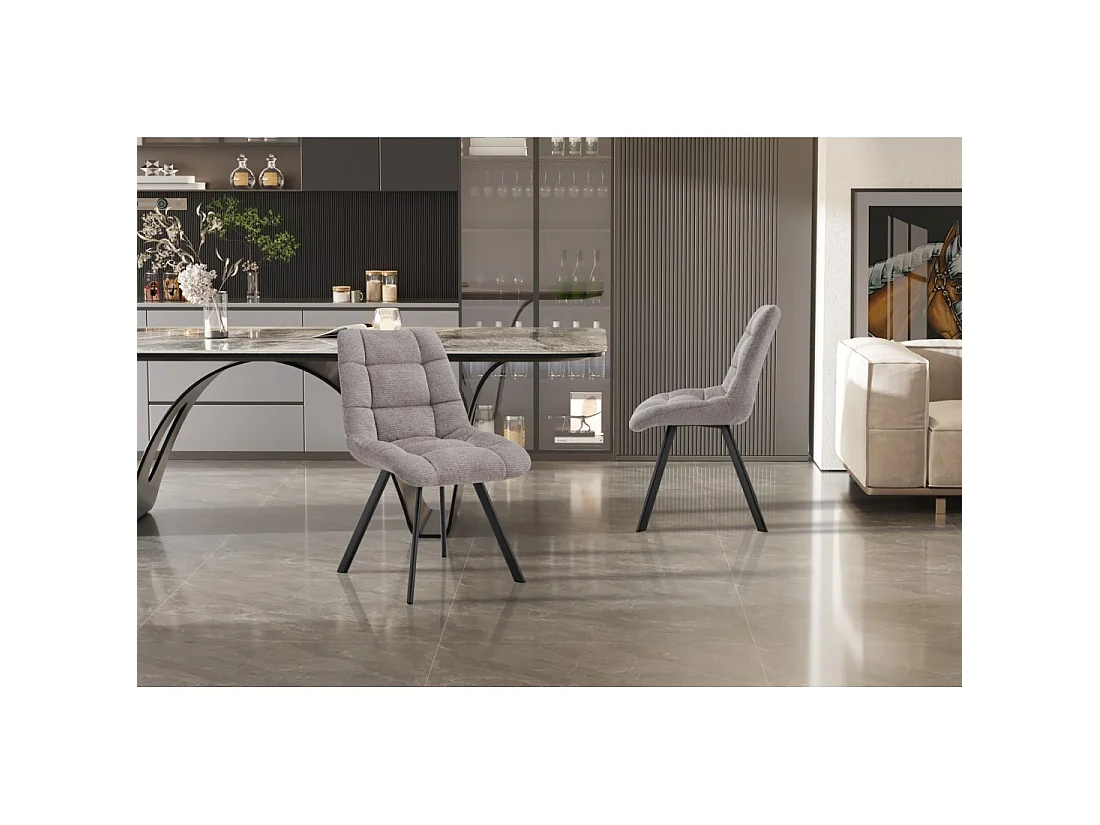 Lot de 2 chaises VELMIA – Tissu gris clair – Pieds métal – Design moderne – Élégance douce et lumineuse