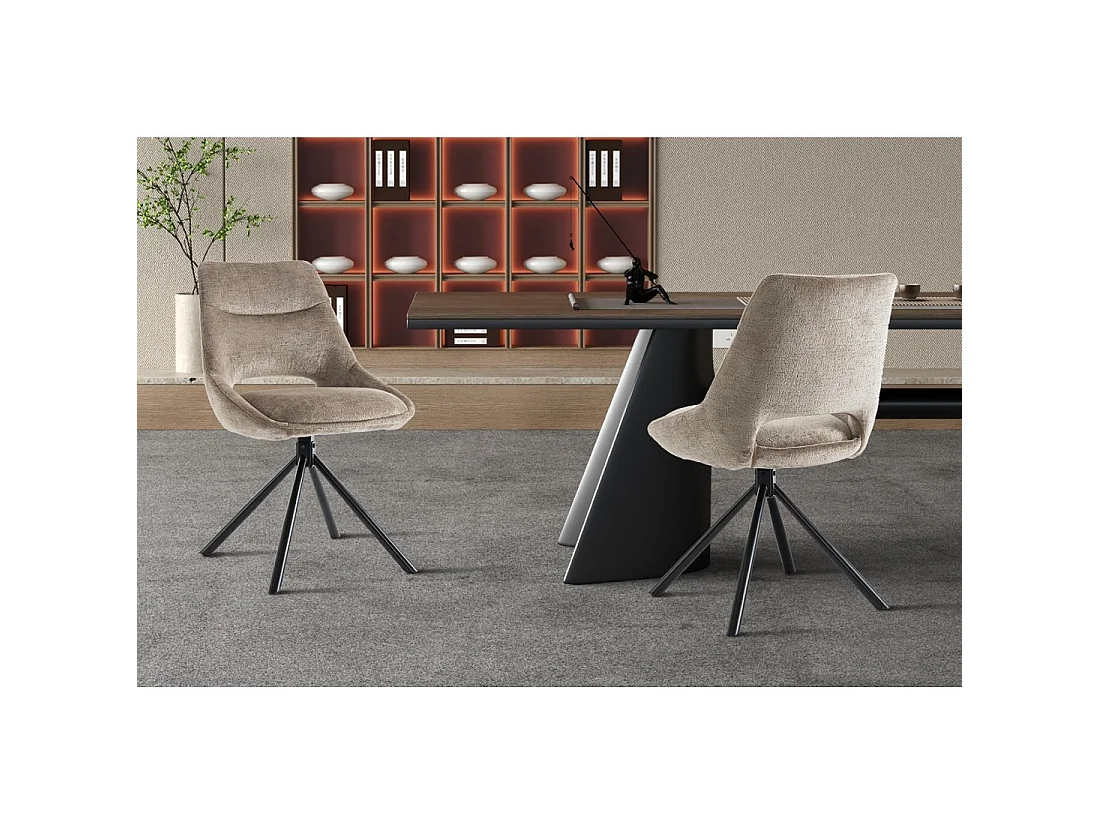 Lot de 2 chaises YUMENA – Tissu taupe – Pieds métal – Design compact – Élégance intemporelle et confortable