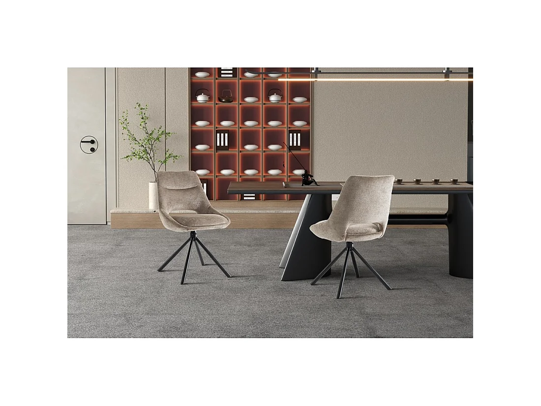 Lot de 2 chaises YUMENA – Tissu taupe – Pieds métal – Design compact – Élégance intemporelle et confortable