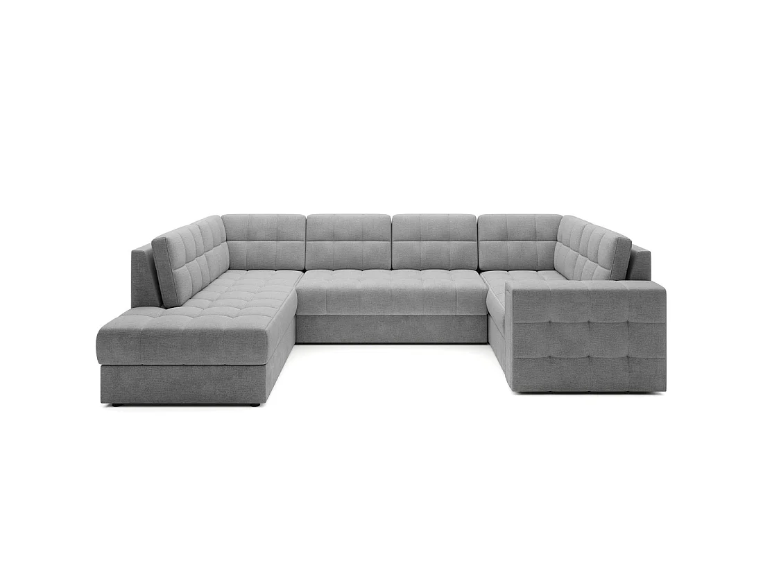 Sofá de esquina convertible MONTEZA gris izquierda 299 cm con arcón y cama