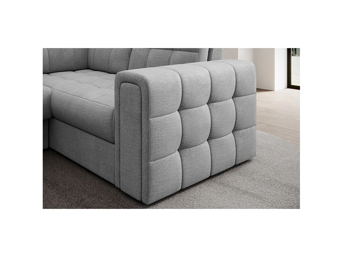 Sofá de esquina convertible MONTEZA gris izquierda 299 cm con arcón y cama