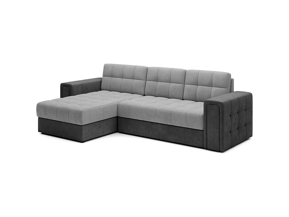 Sofá de esquina convertible KAPITARA gris y negro reversible con cofre de almacenamiento