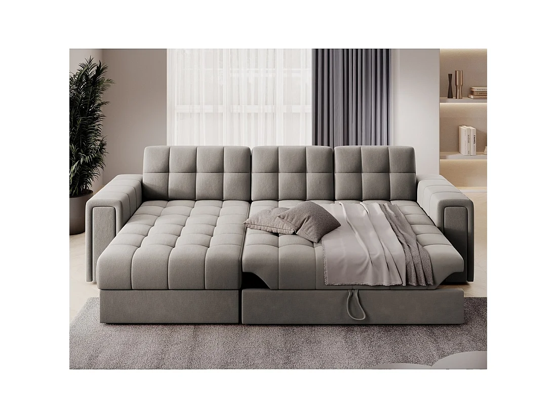 Sofá de esquina convertible KAPITARA beige reversible con baúl de almacenamiento