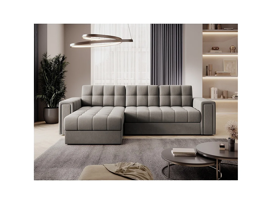 Sofá de esquina convertible KAPITARA beige reversible con baúl de almacenamiento