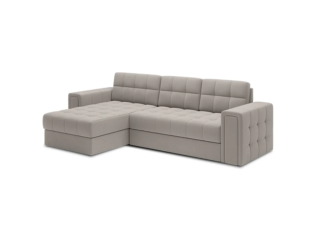 Sofá de esquina convertible KAPITARA beige reversible con baúl de almacenamiento