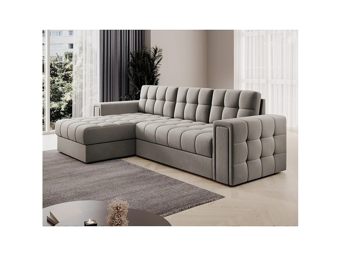 Sofá de esquina convertible KAPITARA beige reversible con baúl de almacenamiento