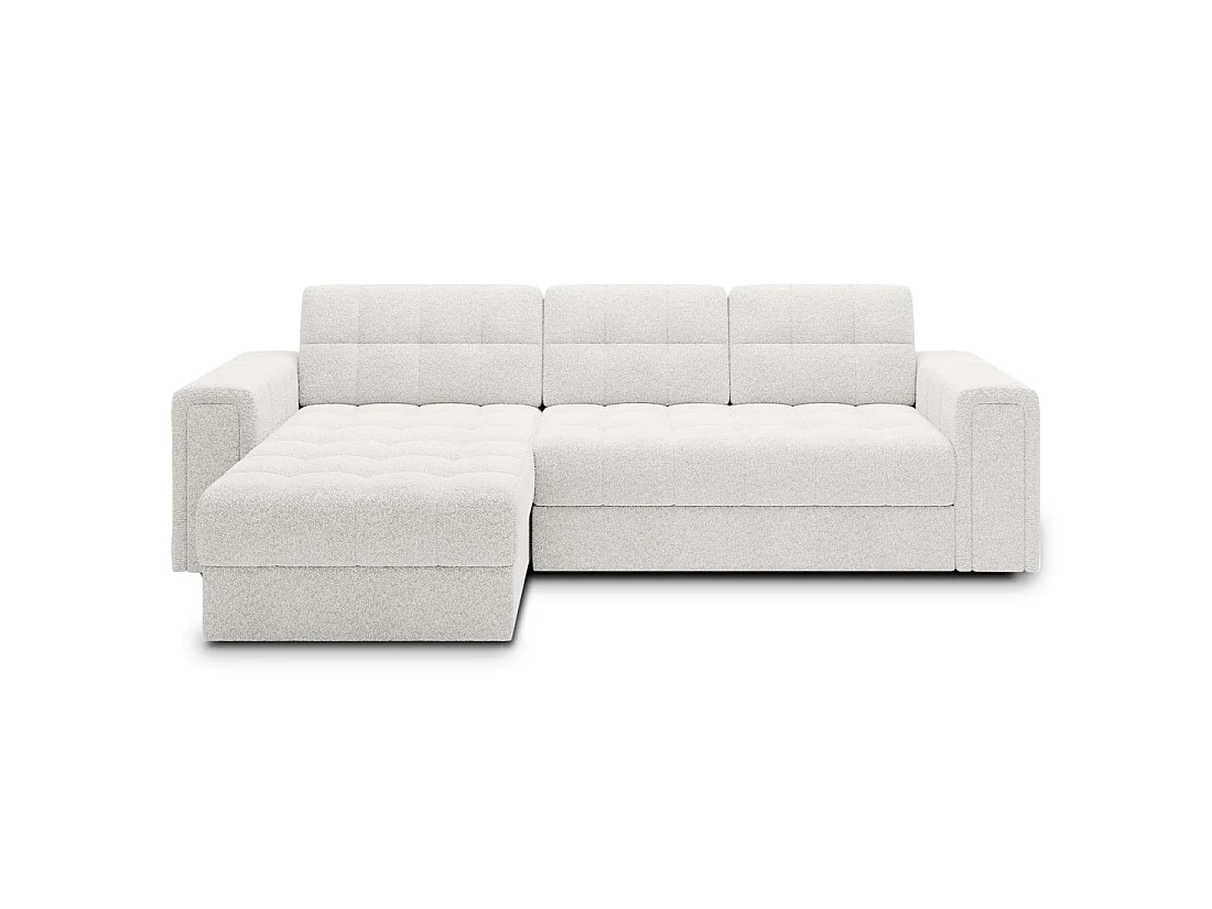 Canapé d'angle convertible KAPITARA blanc réversible avec coffre de rangement