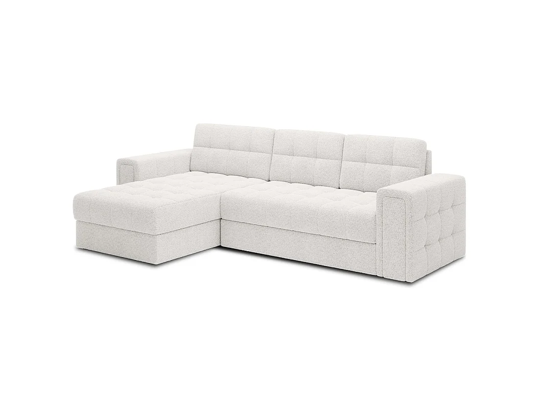 Canapé d'angle convertible KAPITARA blanc réversible avec coffre de rangement