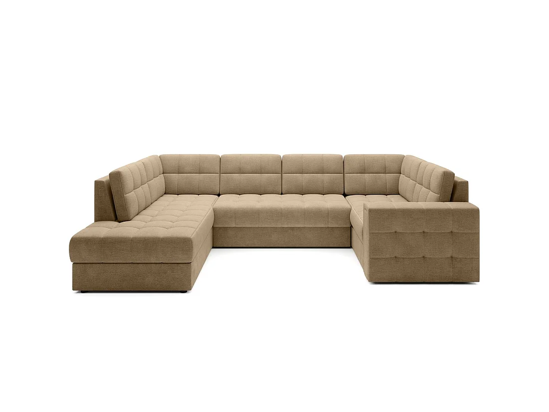 Sofá de esquina convertible MONTEZA en marrón claro izquierdo 299 cm con baúl y cama