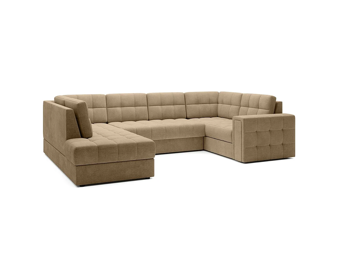 Sofá de esquina convertible MONTEZA en marrón claro izquierdo 299 cm con baúl y cama