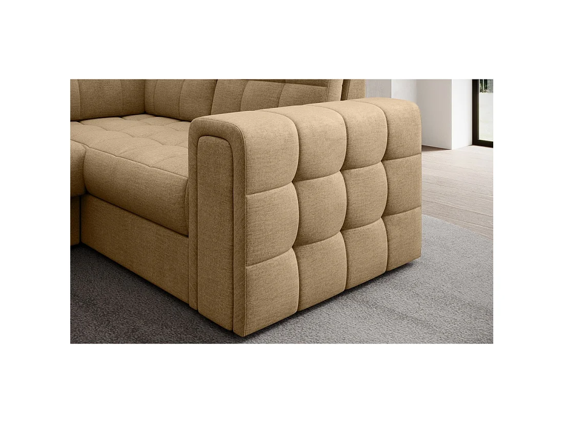 Sofá de esquina convertible MONTEZA en marrón claro izquierdo 299 cm con baúl y cama