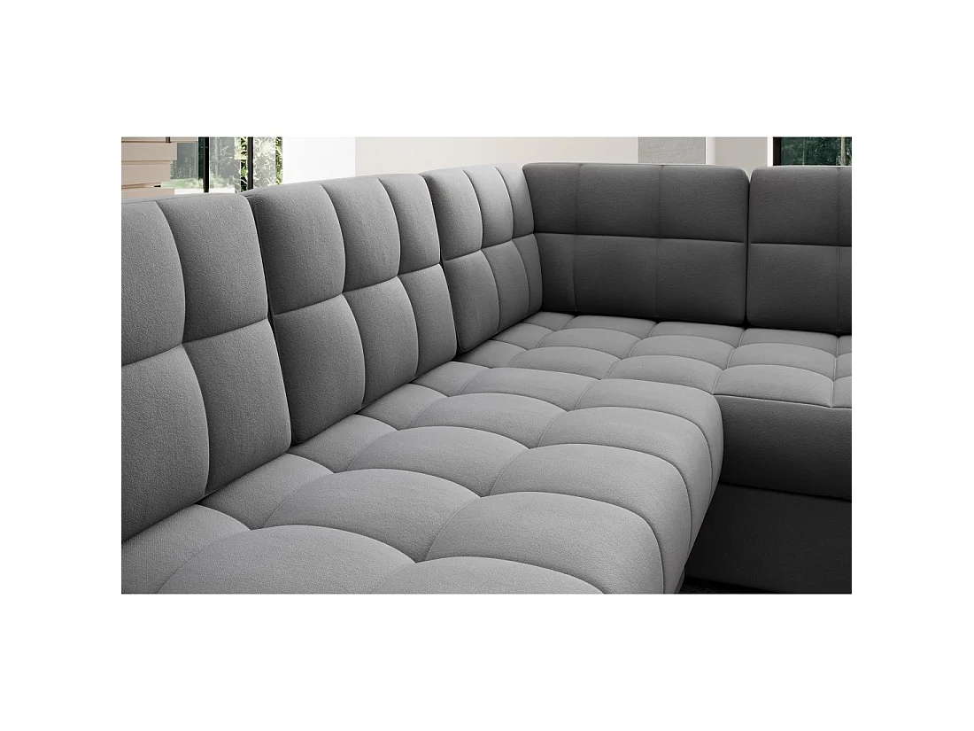 Sofá de esquina convertible MONTEZA gris izquierdo 299 cm con almacenamiento y cama